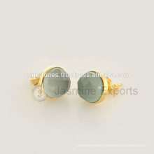 Wholesale Vermeil Gold Semi Precious Gemstone Stud Earrings, 925 Sterling Silver Gemstone Bezel Earrings Jewelry Manufacturer